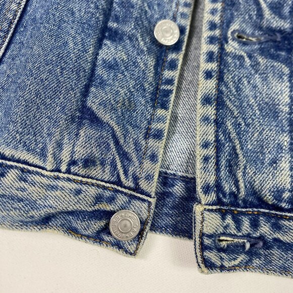 Vintage Gap Denim Jacket Mens Large Blue Trucker Button Front Pockets Washed 90s - Picture 3 of 12